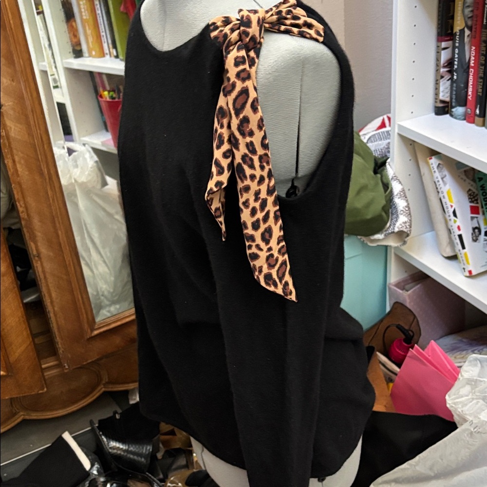 Charter Club Black Sweater with Leopard Accent